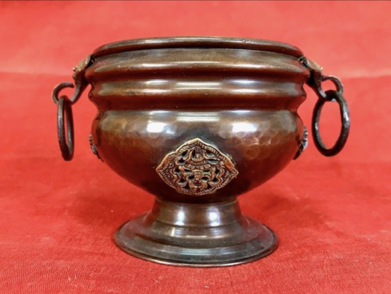 Hammered Metal Yril Bowl with Stones and Medallions