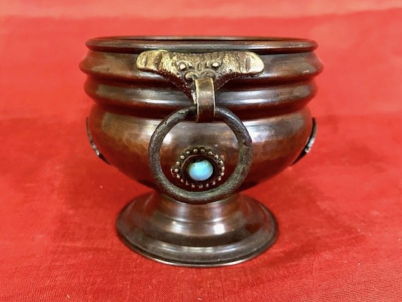 Hammered Metal Yril Bowl with Stones and Medallions - Image 2