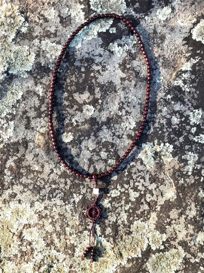 Rosewood Mala on Elastic with Dharma Wheel