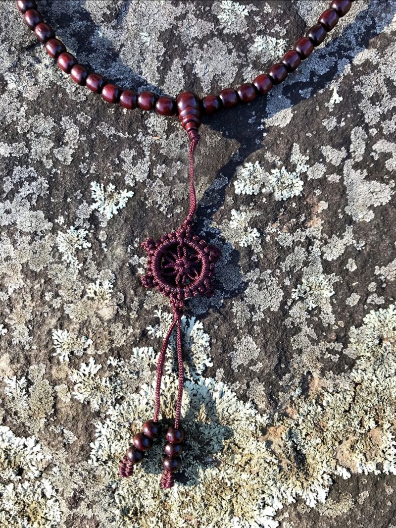 Rosewood Mala on Elastic with Dharma Wheel - Image 2