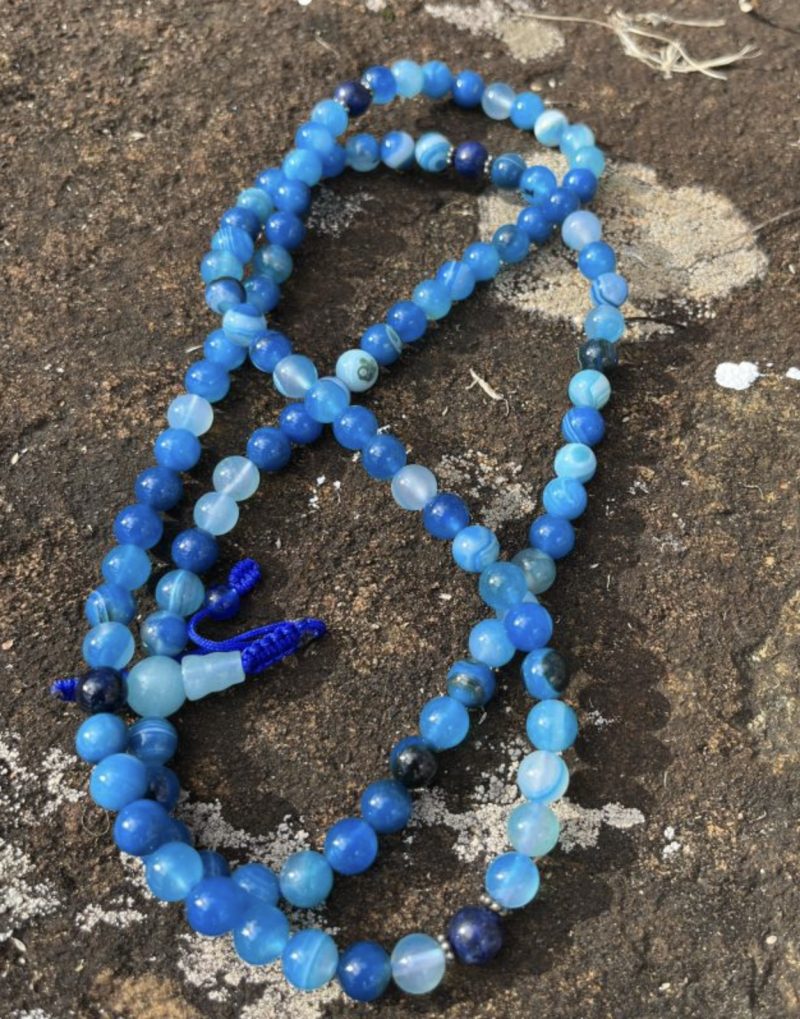 Blue Agate With Lapis Spaced Mala